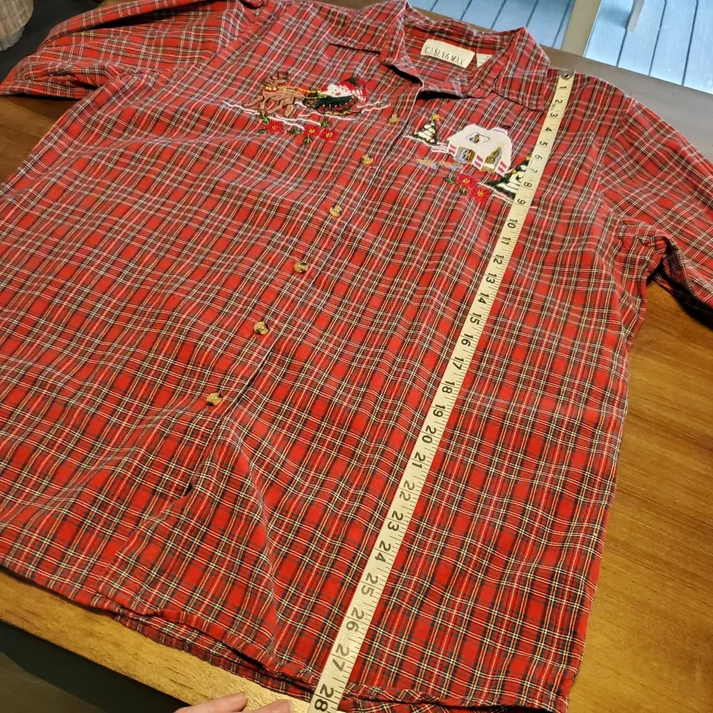 Vintage Christmas Plaid Casey & Max XL Holiday Red Festive Button Down Top - Picture 9 of 11